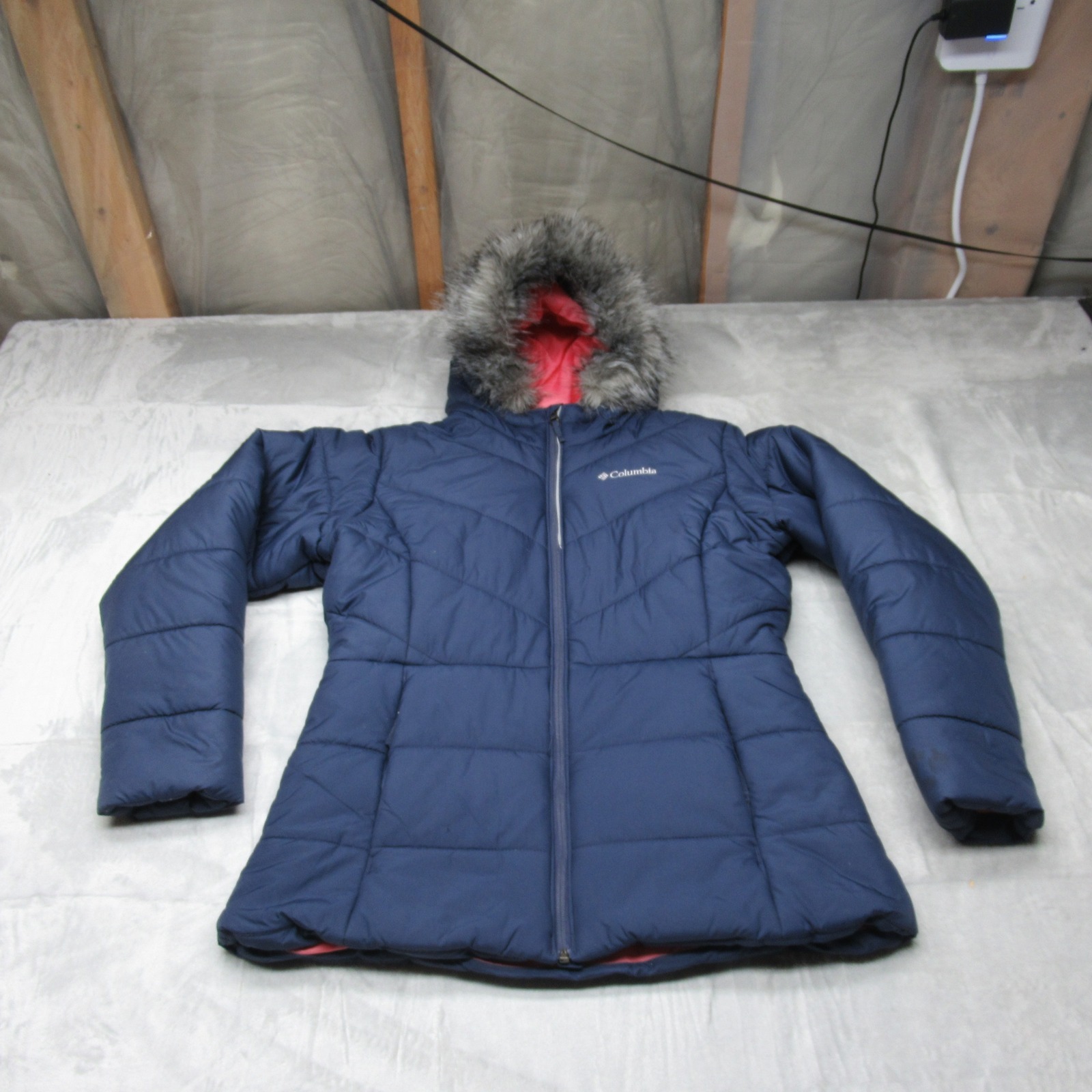 Columbia Jacket Youth Xl 18/20 Blue Insulated Faux Fur Hood Light Winter Puffer